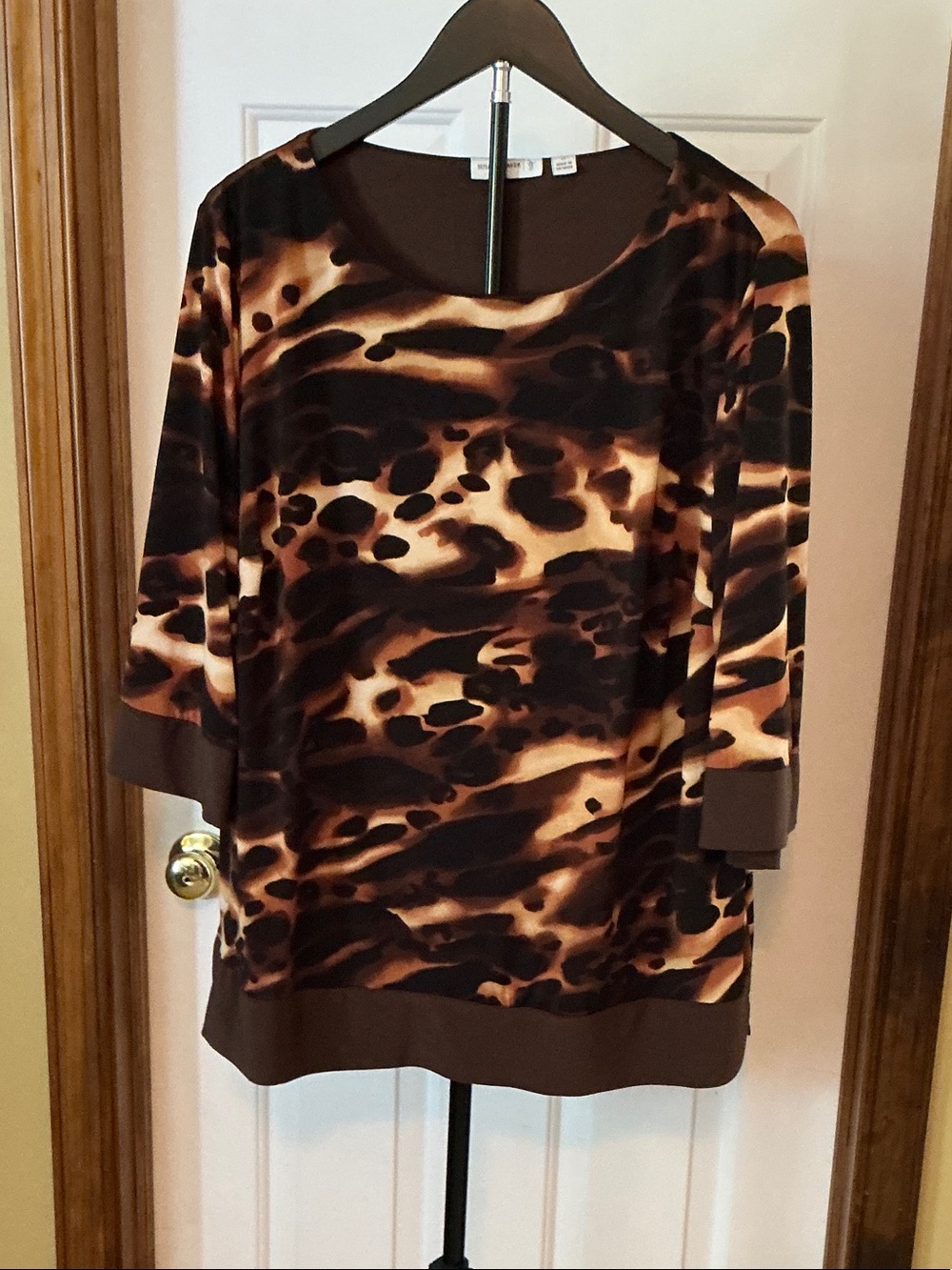 Susan Graver Brown and Cream Abstract Animal-Print Tunic
